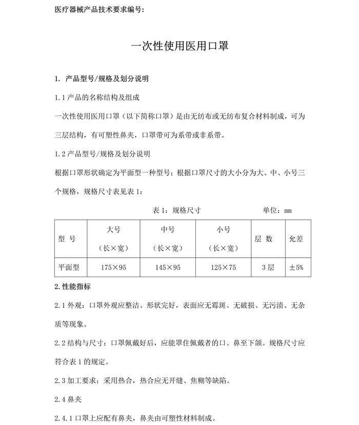 一次性使用醫用口罩產品技術要求模板(圖3)